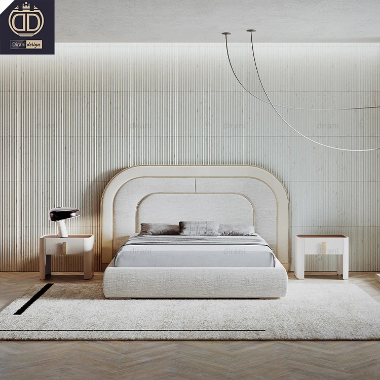 modern white leather curved shape back bed frame headboard upholstered king queen size luxury curved bed
