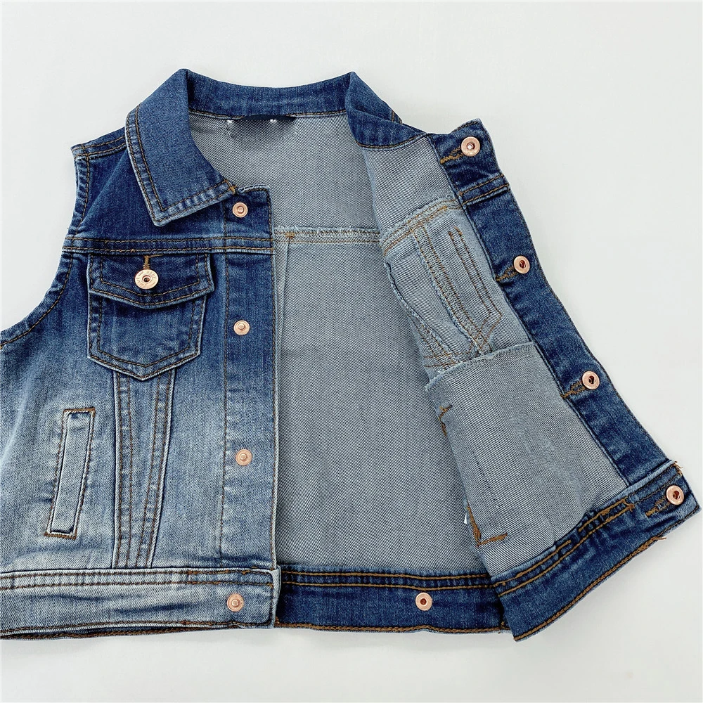Spring Fall kids clothing blue cowboy street wear washed kids denim jean sleeveless jacket utility denim vest for baby boys