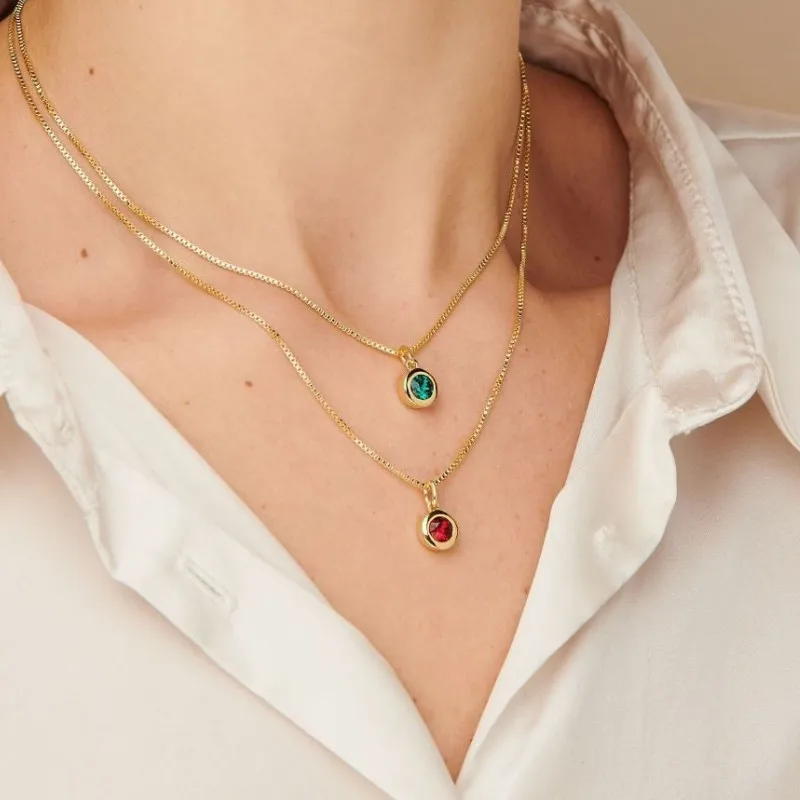 New December Birth Stone Necklace Jewelry Birth Stone Round Pendant Necklace Women Copper Plated Gold 18K Necklace