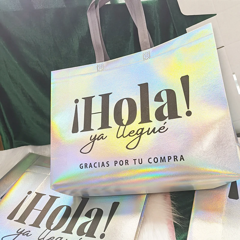 manufacturer wholesale reusable laser holographic shopping gift bag eco laminated non woven tote bag with custom printed logo