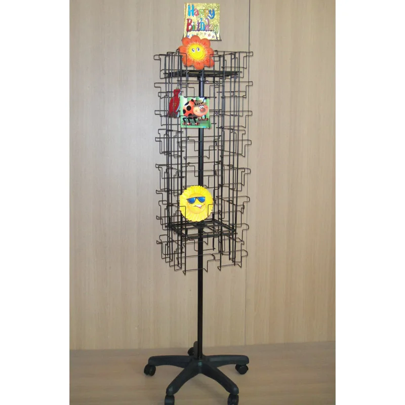 Factory  wire rack retail convenient store display rotating  iron rod frame fixture 64 pockets  holder metal floor card stand
