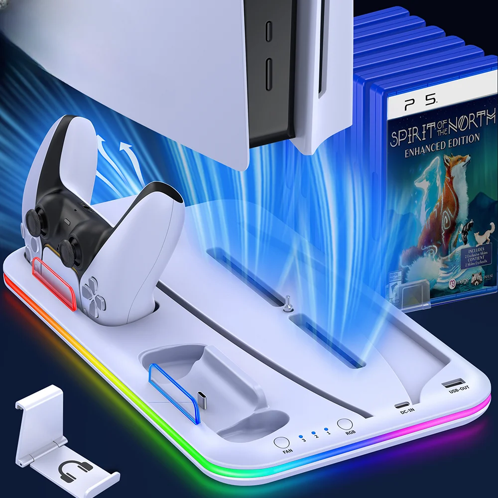 PS5 host multifunctional cooling base PSVR2 handle charging seat game disc helmet storage rack for playstation 5 game accessory