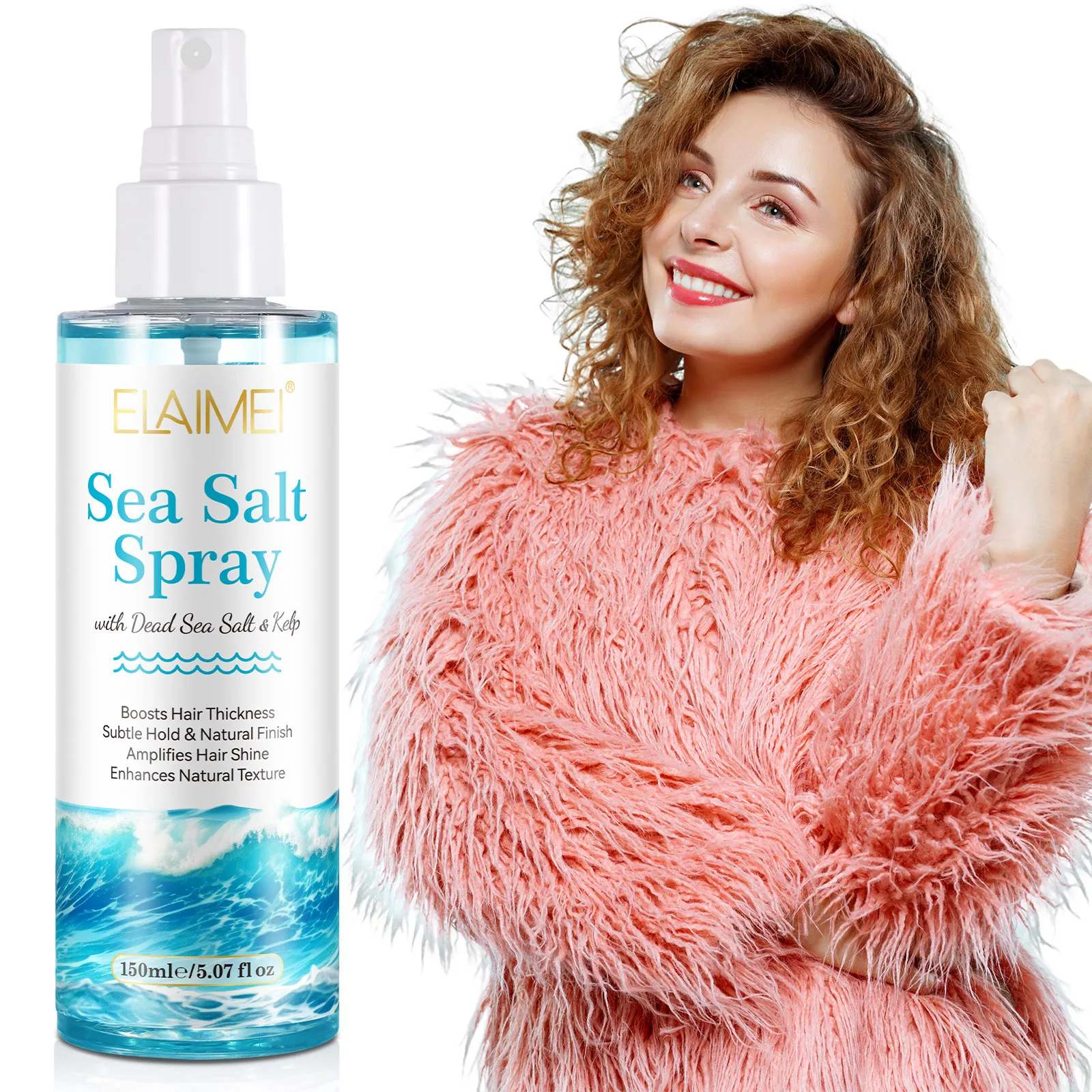 ELAIMEI men women amplifies hair shine red algae aloe vera kelp private label custom natural organic hair sea salt spray