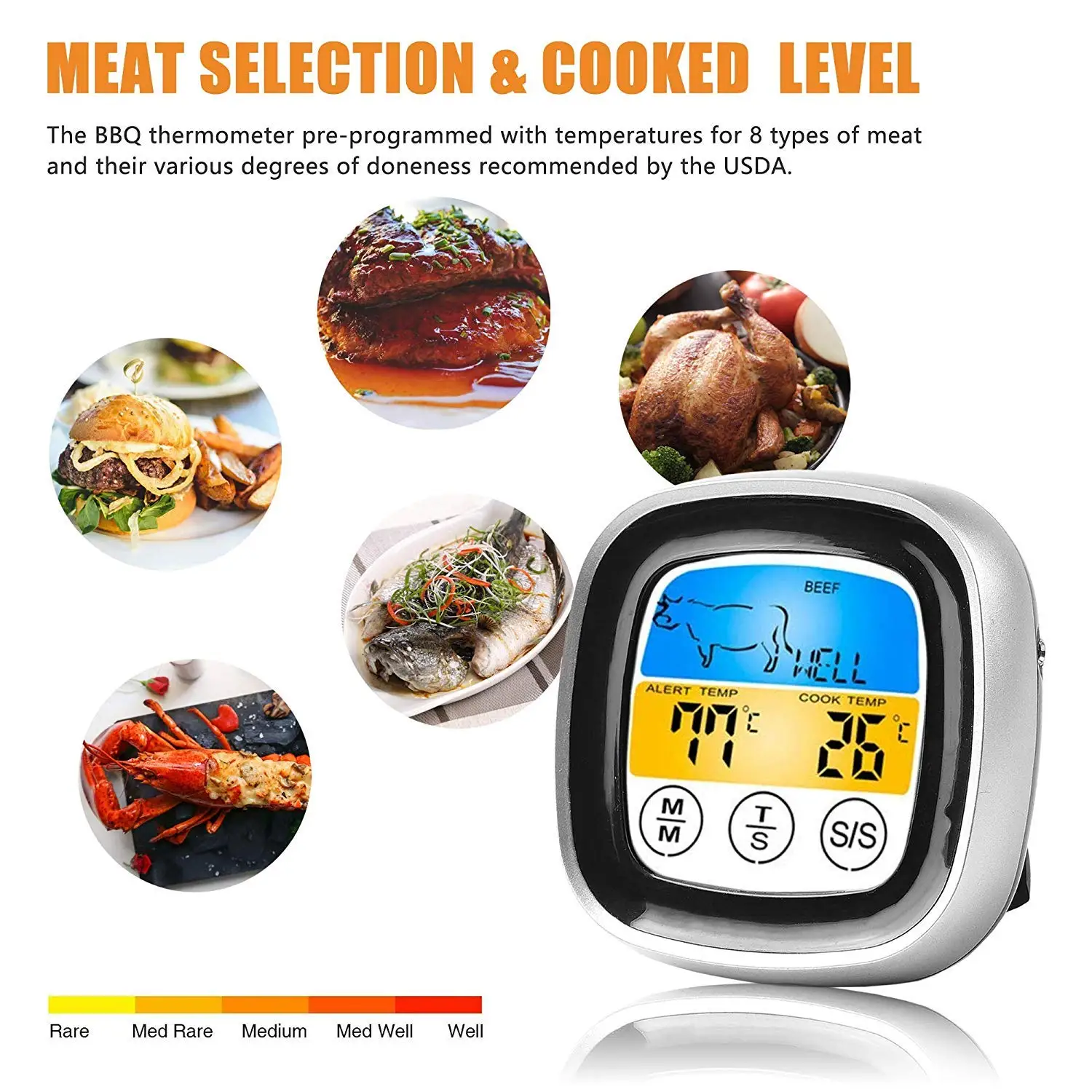 2 in 1 Temperatuurmeter Keukenthermometer Vlees Vleesthermometer Digitaal Digital Cooking Kitchen Food Meat In-oven Thermometer