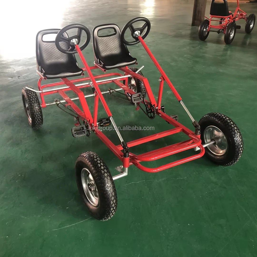 Wholesale customized steel four wheel heavy duty adults double seat pedal racing go kart track