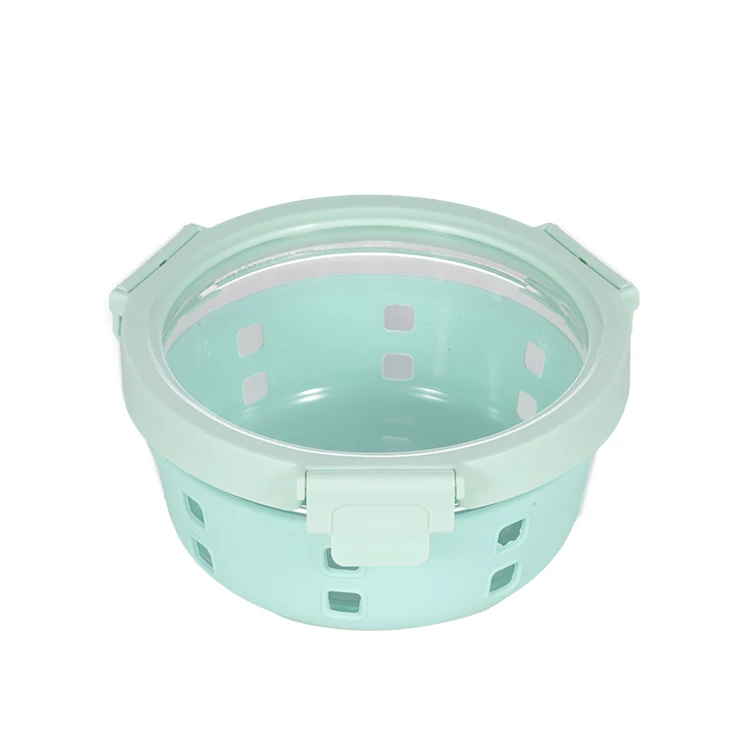 IKOO round glass food storage containers reasonable price lunch box glass containers for food storage with silicone