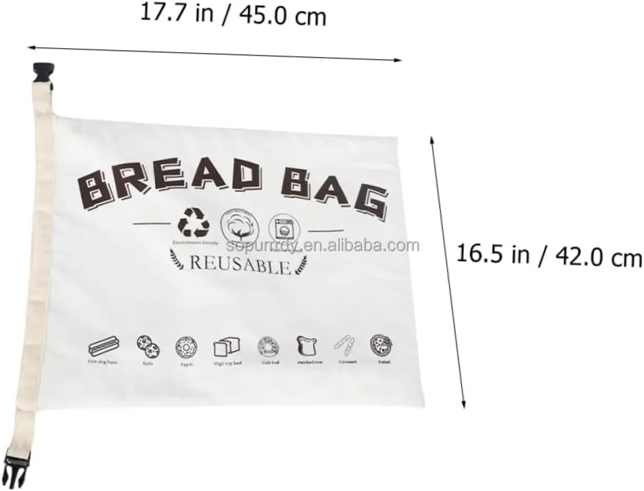Custom Logo Bread Bags for Homemade Bread Organic Cotton Reusable Bread Bag with Fresh-keeping Linen Large Loaf Pouch