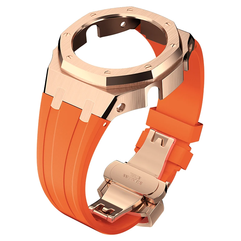 Gien Creatives Casioak Mod GA2100 4th Rose Gold Stainless Steel Watch Case Rubber Strap Kit Modified Parts