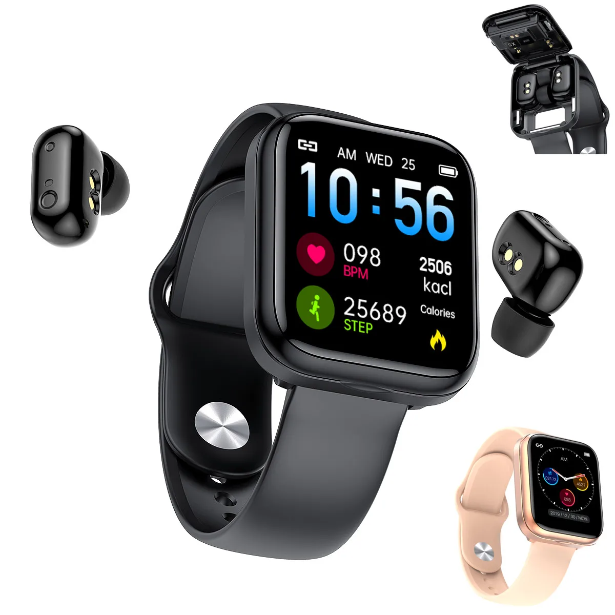 2021 Trending Wristband Watch Sport Tracker Hand-free Earbuds 2 in 1 Wireless Smart Watch