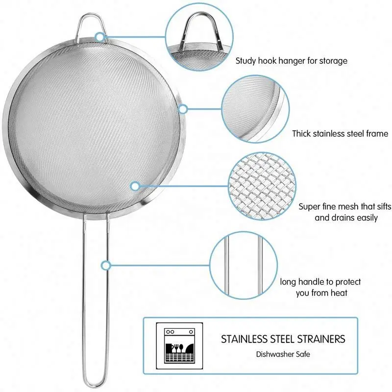 Kitchen Tools & Gadgets Fine Mesh Sieve Long Handle Food Grade Level Stainless Steel Mesh Strainers Colander