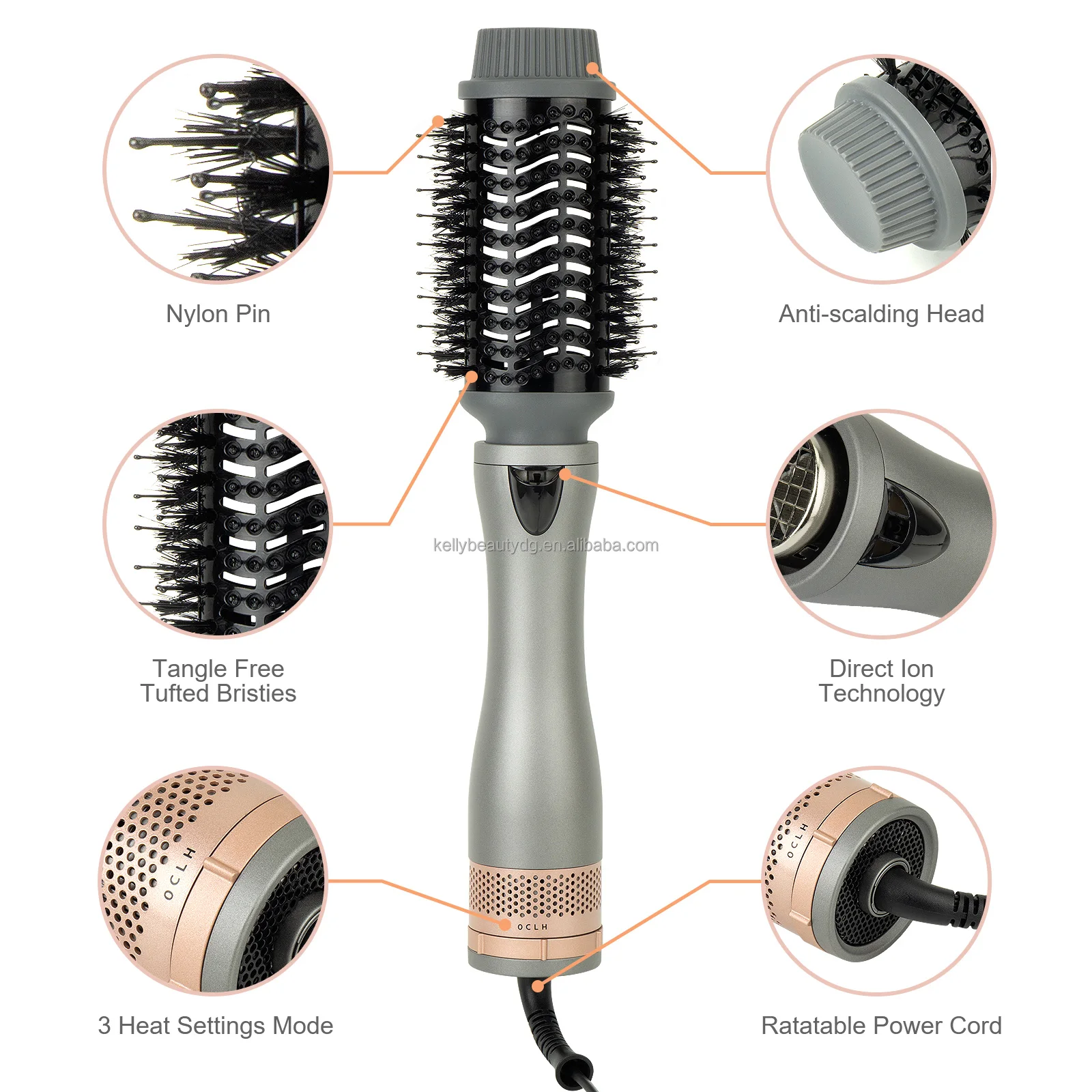 Lower Cost DC motor Detachable 4 Attachments Hot Air Multi-function Hair Blow Brush Ionic Diffuser
