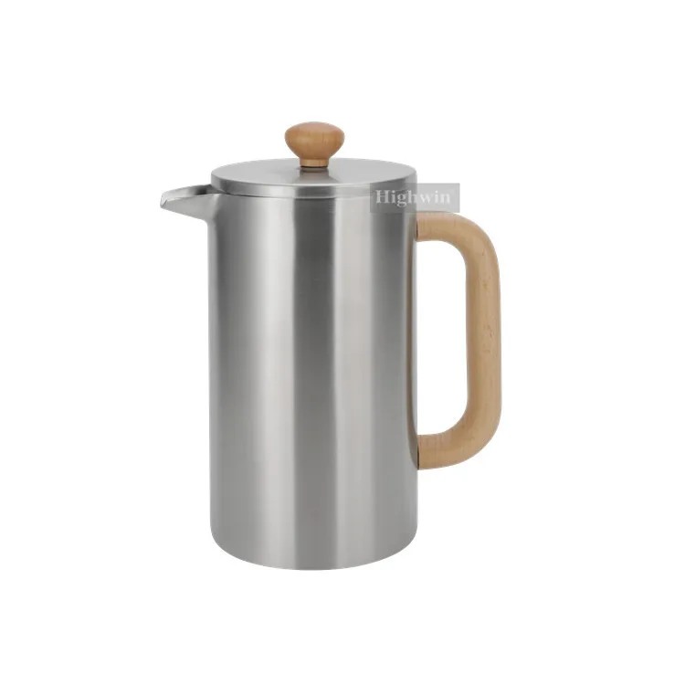HIGHWIN French Press Wood Handle Stainless Steel Coffee French Press Coffee Maker
