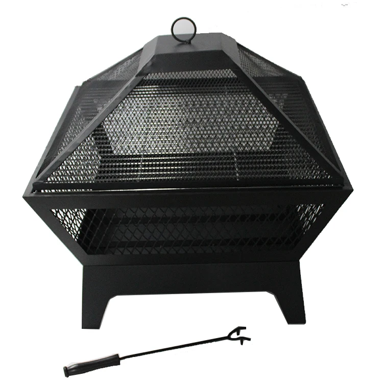 USA hot sale factory wholesale square steel fire pit with BBQ grill
