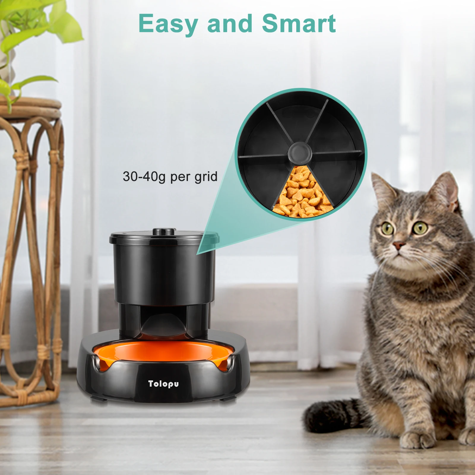 Tolopu easy and fashion  design Smart pet feeder bowl timing  automatic food dispenser by  APP WIFI for travel short journeys