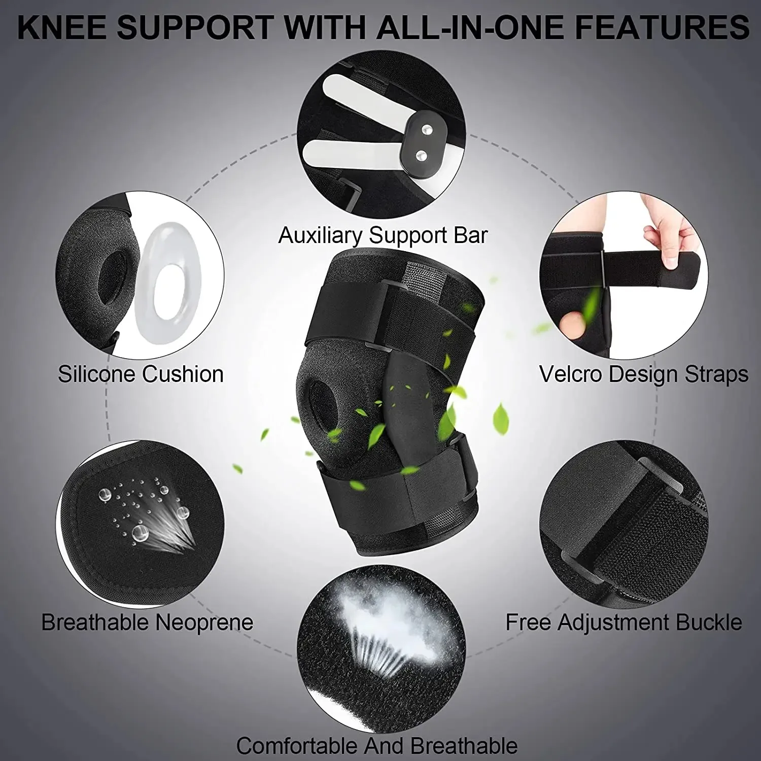 Hinged Knee Brace Adjustable Knee Support Pads Patella Protector Dual Side Stabilizers Relieves Arthritis Meniscus Tear ACL PCL