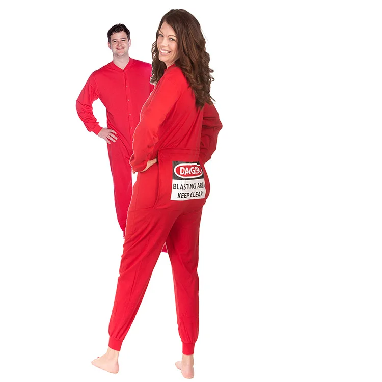 
with Funny Butt Flap Danger Blasting Area Red Union Suit Onesie Pajamas 
