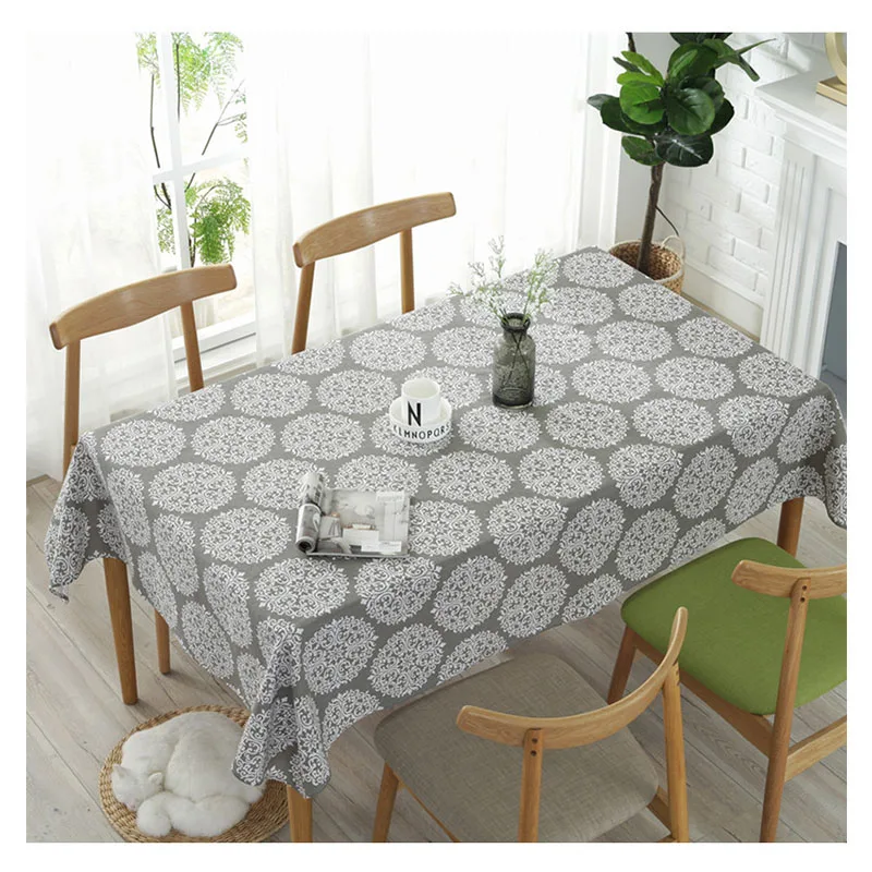 grey vintage printed waterproof flower tablecloth square textured printed tablecloth design for kitchen