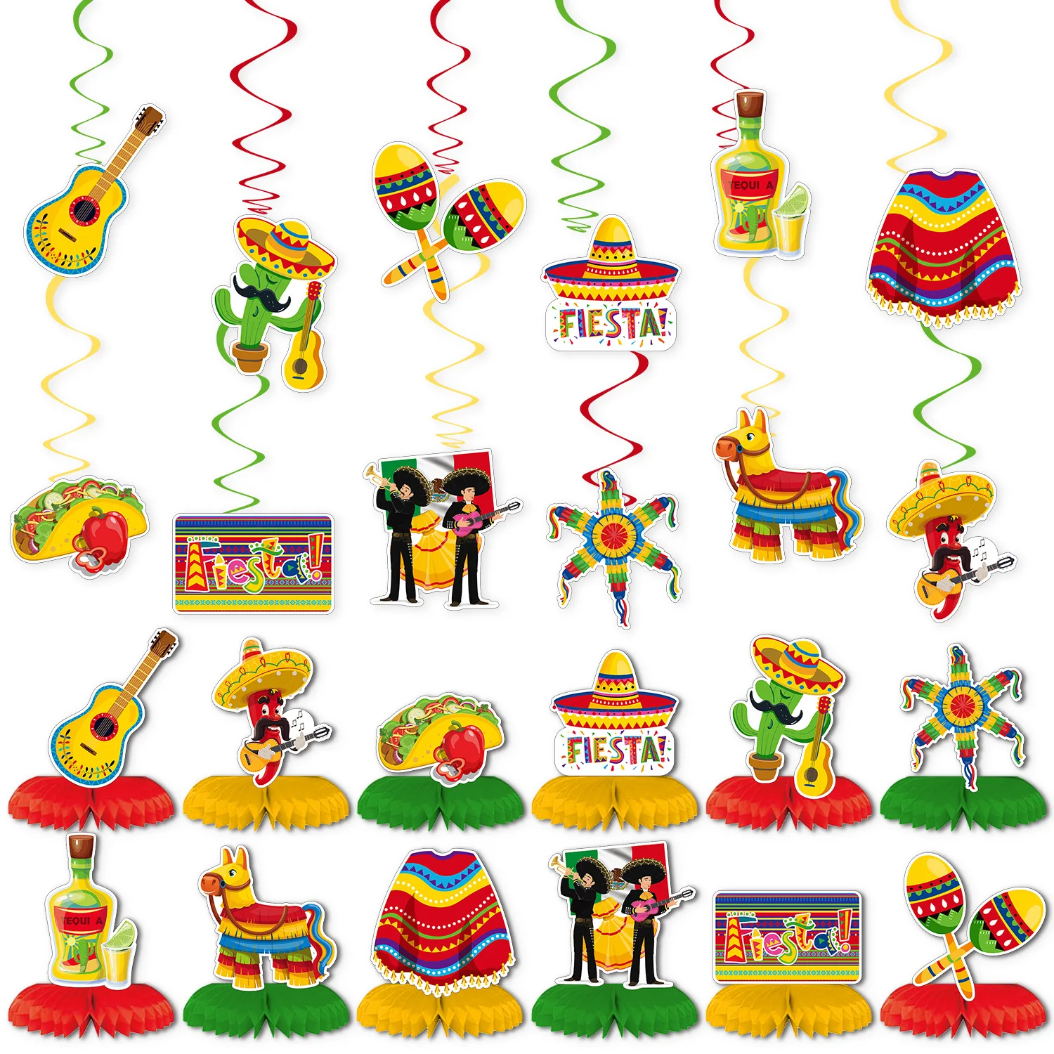 Mexican decor fiesta carnival theme decoration items honeycomb ball table decoration pull flag glasses doll