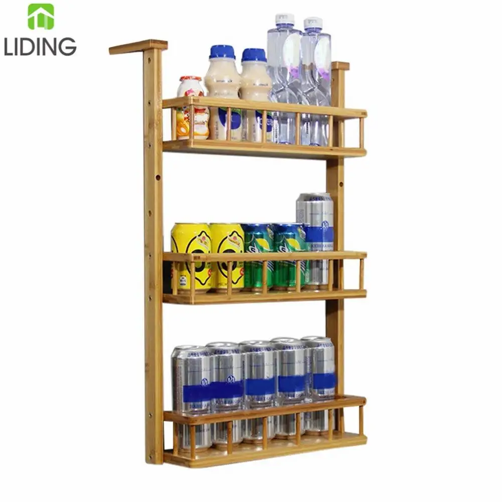 Bamboo Refrigerator Side Storage Shelf, 3 Tiers Kitchen Organizer Spice Jars Rack