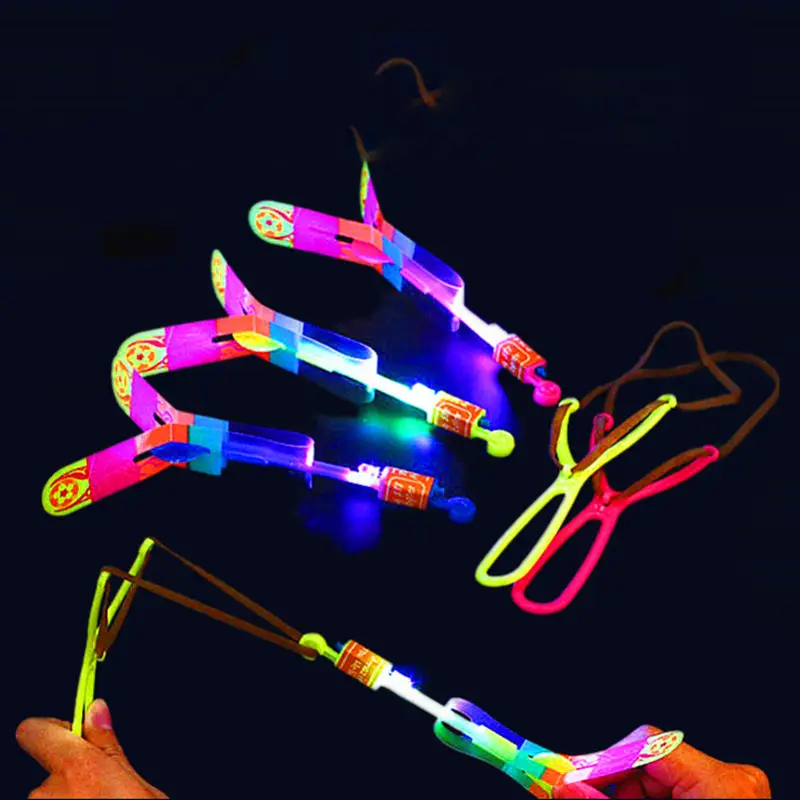 Slingshot Copters Amazing Arrow Helicopter Outdoor Game Glow Supplies for Kids Rocket Slingshot Flying Copters