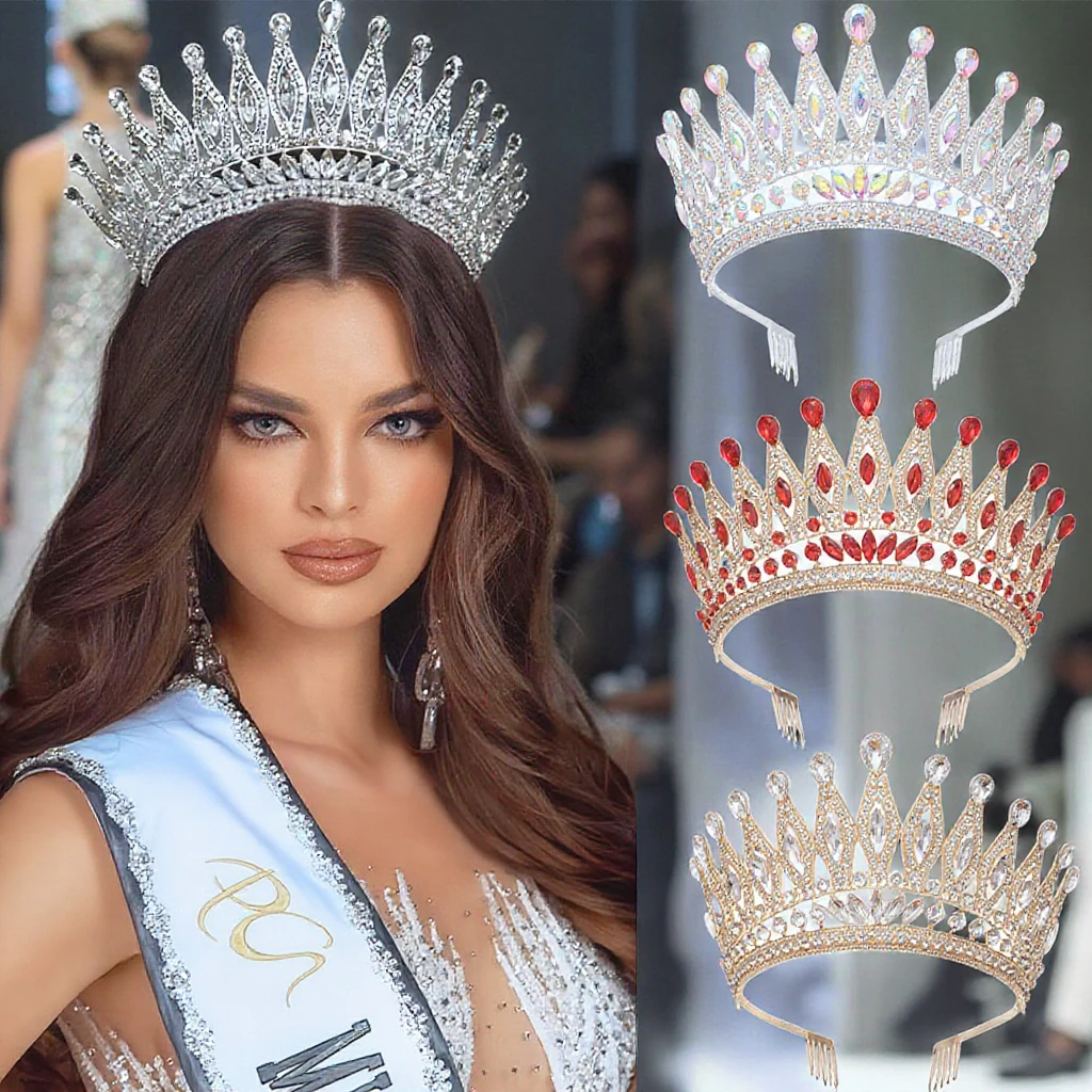 Miss World Crown Headwear Bride Hair Accessories Beauty Pageant Crown With Combs