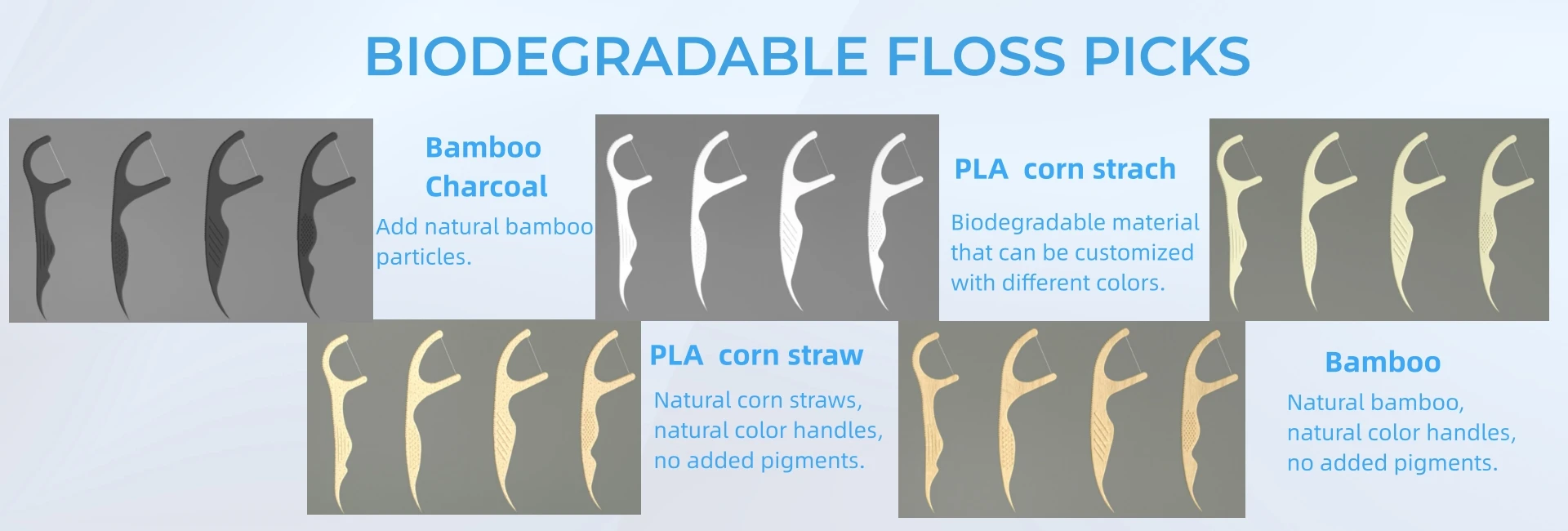 Biodegradable dental floss pick with OEM Logo packaging corn starch individually wrapped floss picks