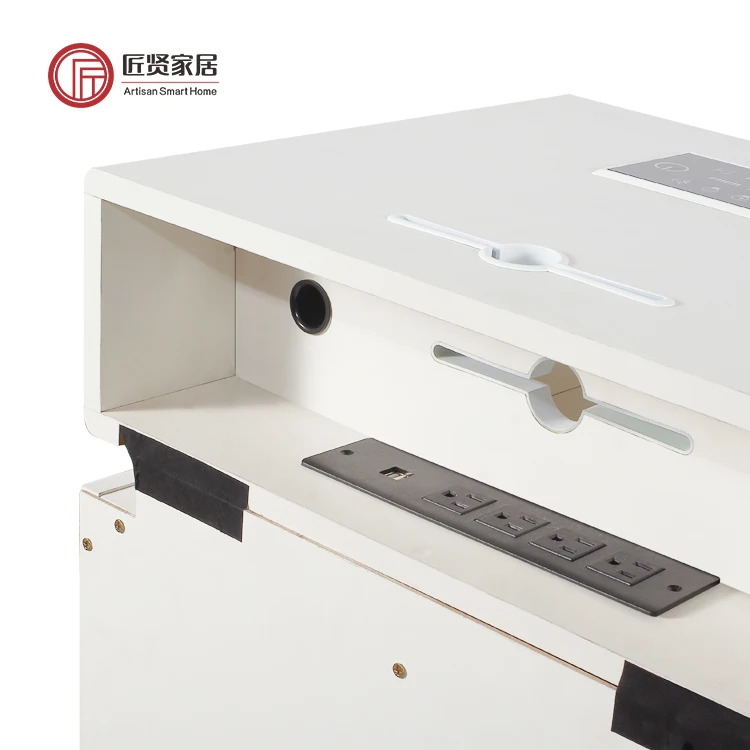 Intelligent Furniture White RGB Led Light Wireless Charging Speaker Wooden Bedside Table Smart Nightstand with USB Ports