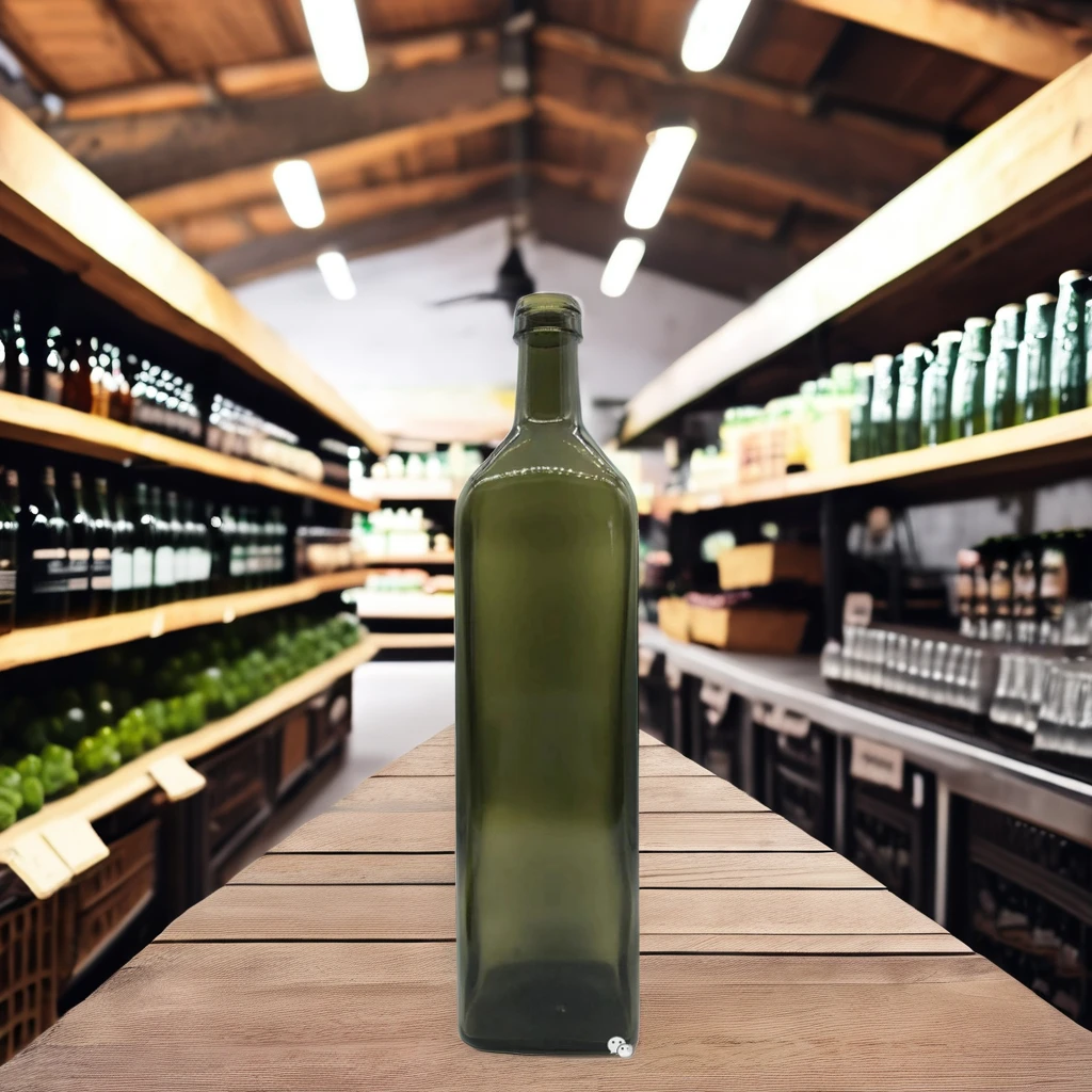 Wholesale 100ml 250ml 500ml 750ml 1000ml Food Grade Empty Dark Green Square Glass Bottles for Vinegar Olive Oil Other Liquids