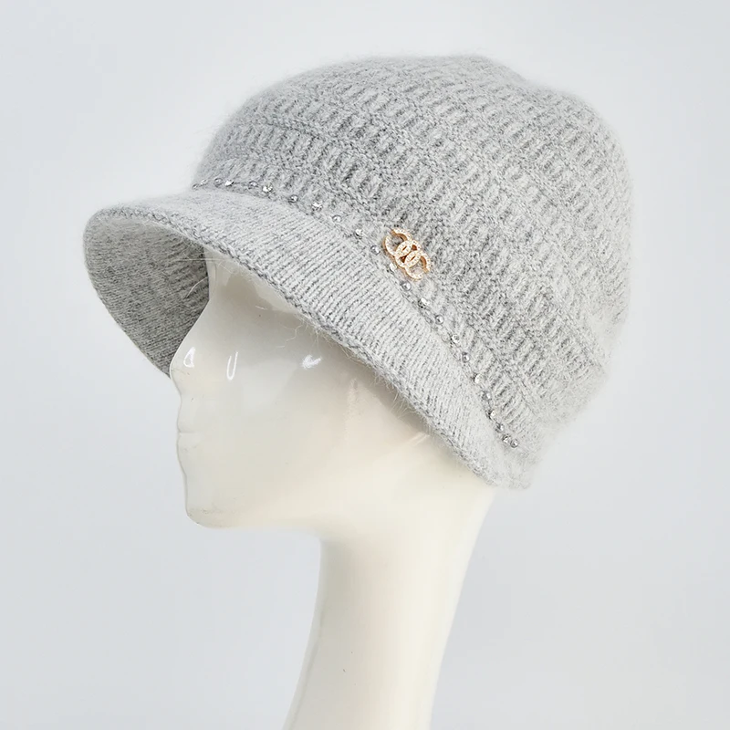 Custom Winter Knit Beret Hat Peaked Caps Angora Wool British Beret Hats Baker Boy Newsboy Flat Cap