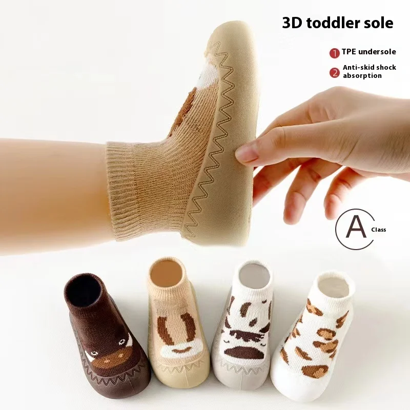 Leopard Print Infant Baby Kids Sole Shoe Socks With Rubber Soles Socks Shoes For Baby 0-3 Years Baby Socks Shoes Infant