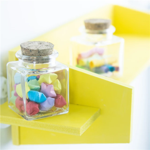 Rectangular Clear Glass Bottle with Wooden Stopper Wishing Decoration Bottles and Storage Jar Wholesale and Free of Freight