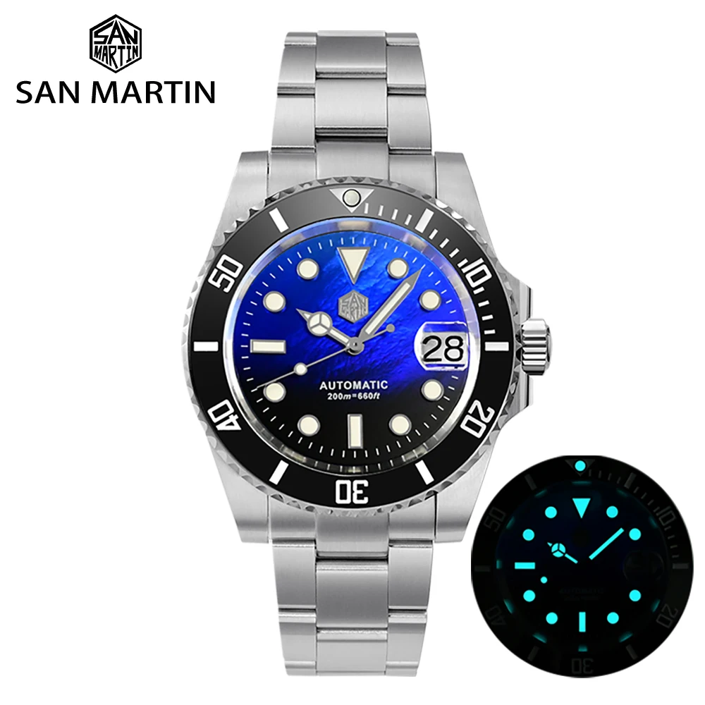 San martin high quality sapphire 20atm bgw9 shell dial nh35 mechanical automatic stainless steel diver dive watch man for sale