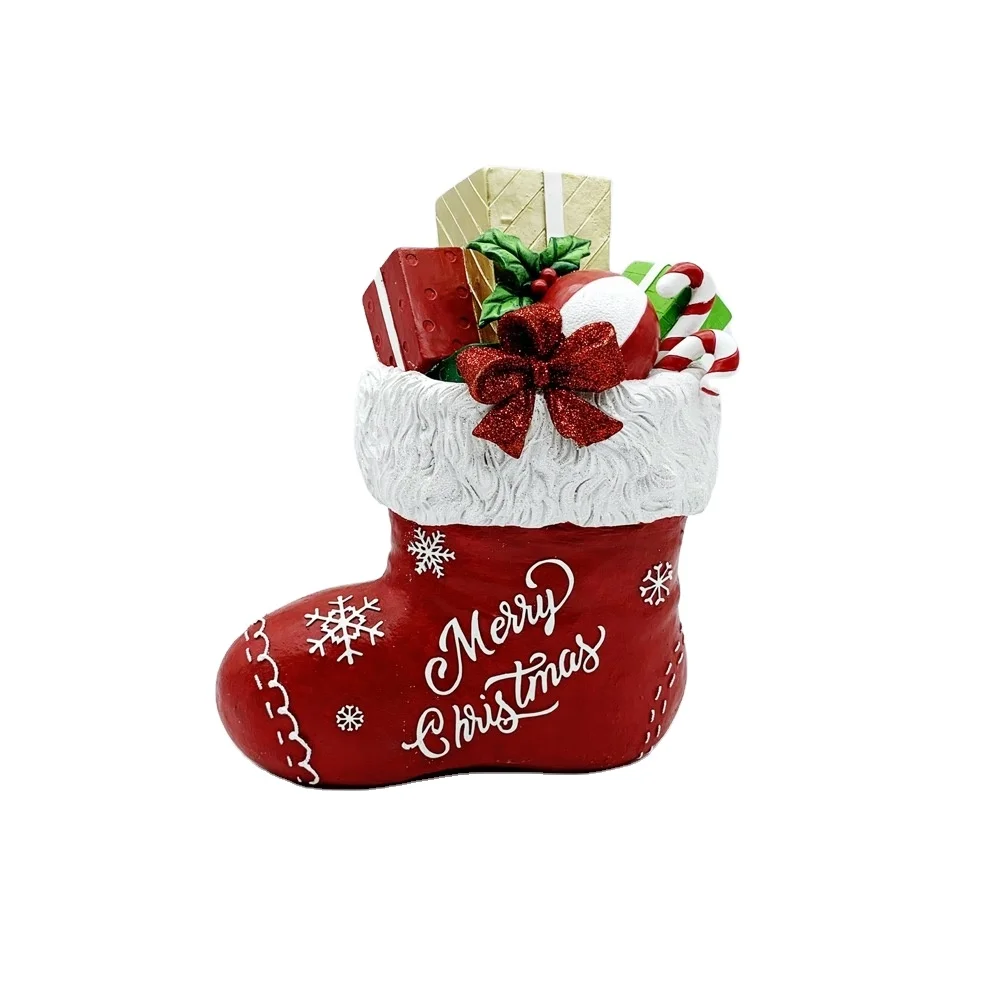 garden figurine decor xmas items other christmas decorations indoor outdoor red resin Christmas stocking santa boot