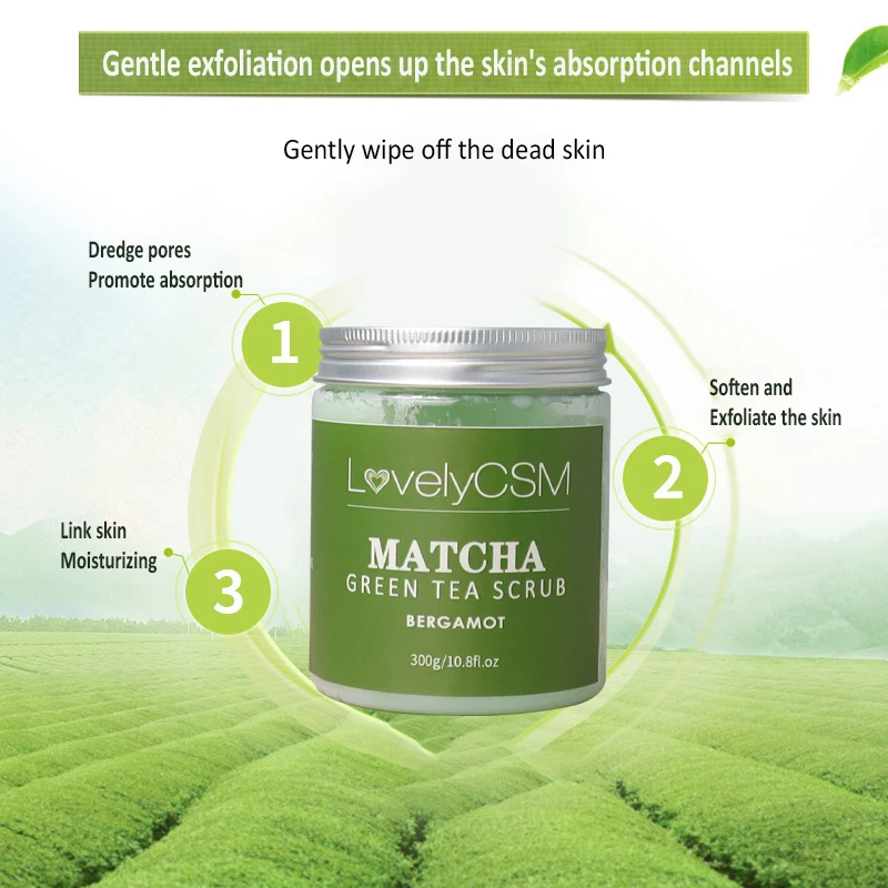 
OEM Best Private Label 100% Pure Natural organic Green Tea Whitening Face exfoliator Matcha Body Scrub 