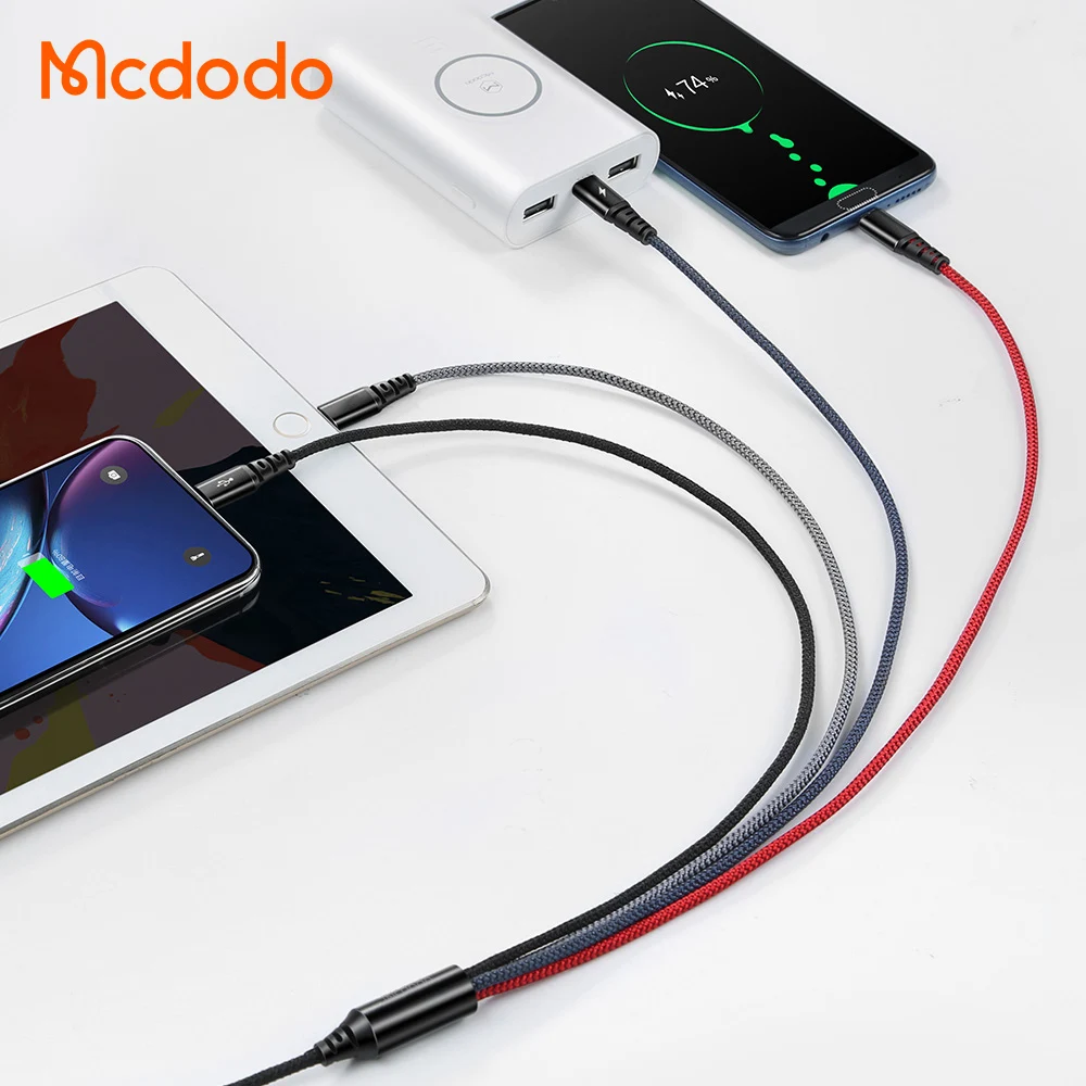 Mcdodo Fast Charging Multi Functional 1.2M 4 in 1 Usb Data Cable for iPhone Micro Type-C Dual Lighting 4in1 Phone Charging