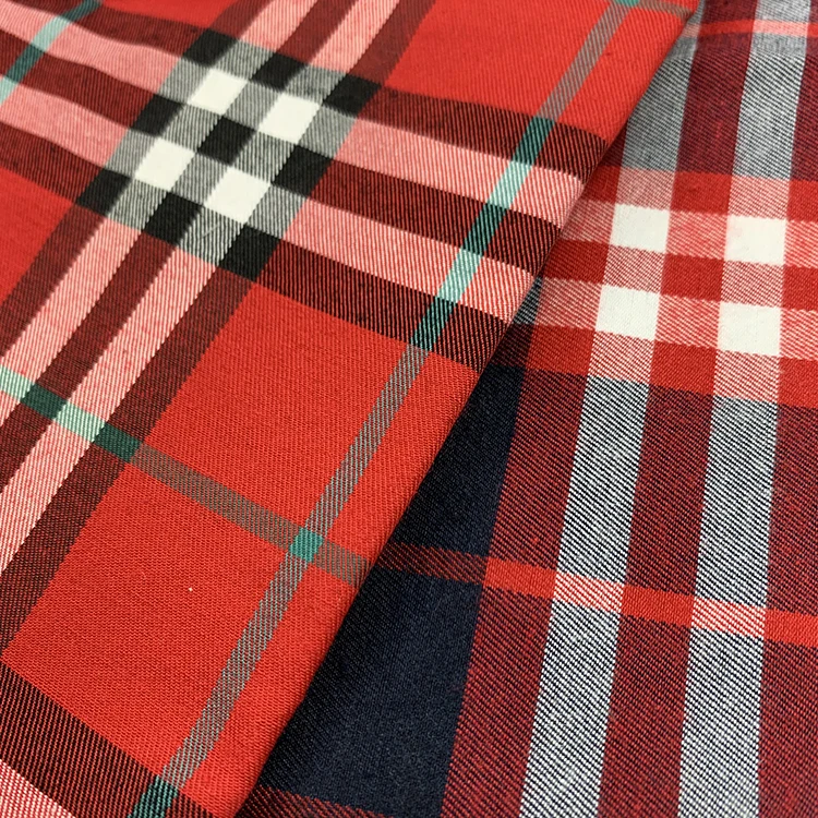 
Brushed textiles dobby design red plaid surplus shirting shirt fabric woven 