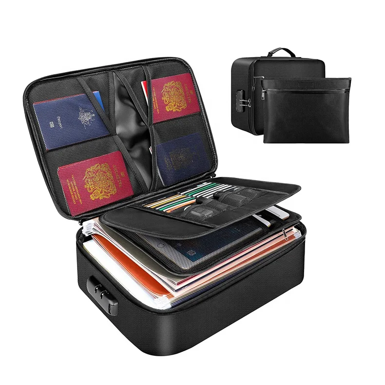 Fireproof Document Bag File Organizer Bag Home Office Travel Safe Bag with Lock