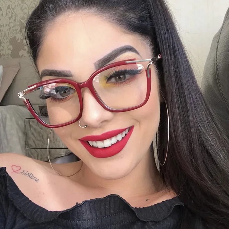 4904 Flexible Leopard Sexy Red Women Cat Eye Glasses Frame Anti Blue Light Lenses Metal TR90 Material Optical Eyeglasses