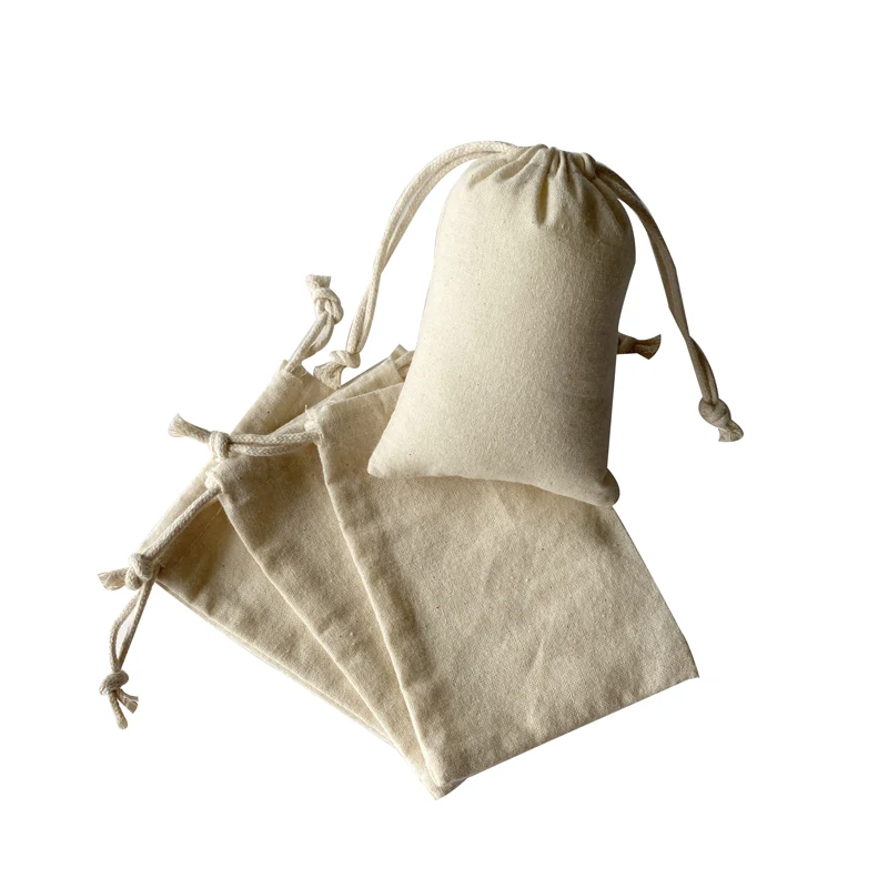 Custom Printed LOGO 5x7 Inches Natural Drawstring Cotton Bangle Pouches