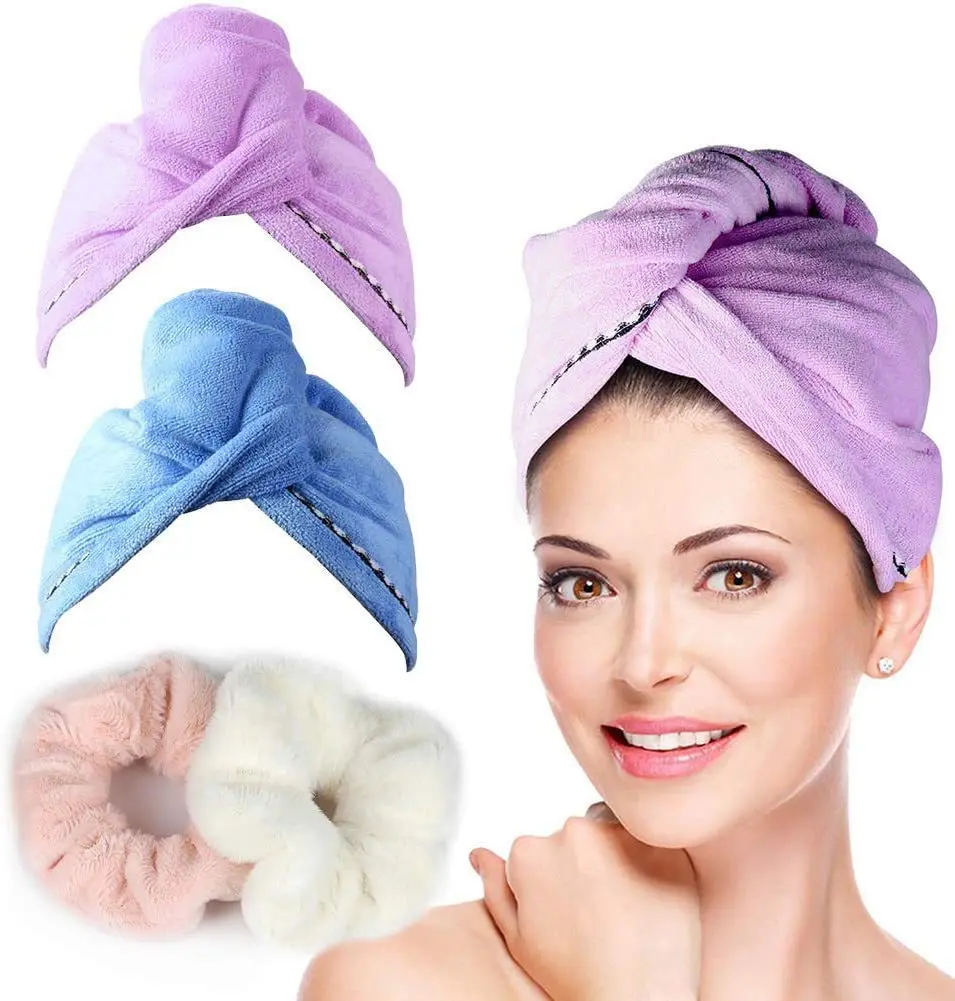 Microfiber Hair Turban Towel Wrap Embroidery Logo Super Absorbent Quick Dry Hair Towel for Drying Curly Thick Hair Towel