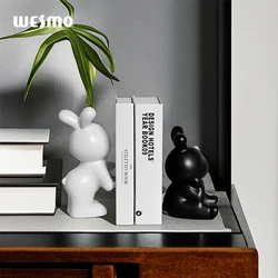 Creative Ceramic Rabbit Bookend for Shelf Handmade Porcelain Simple Book Ends