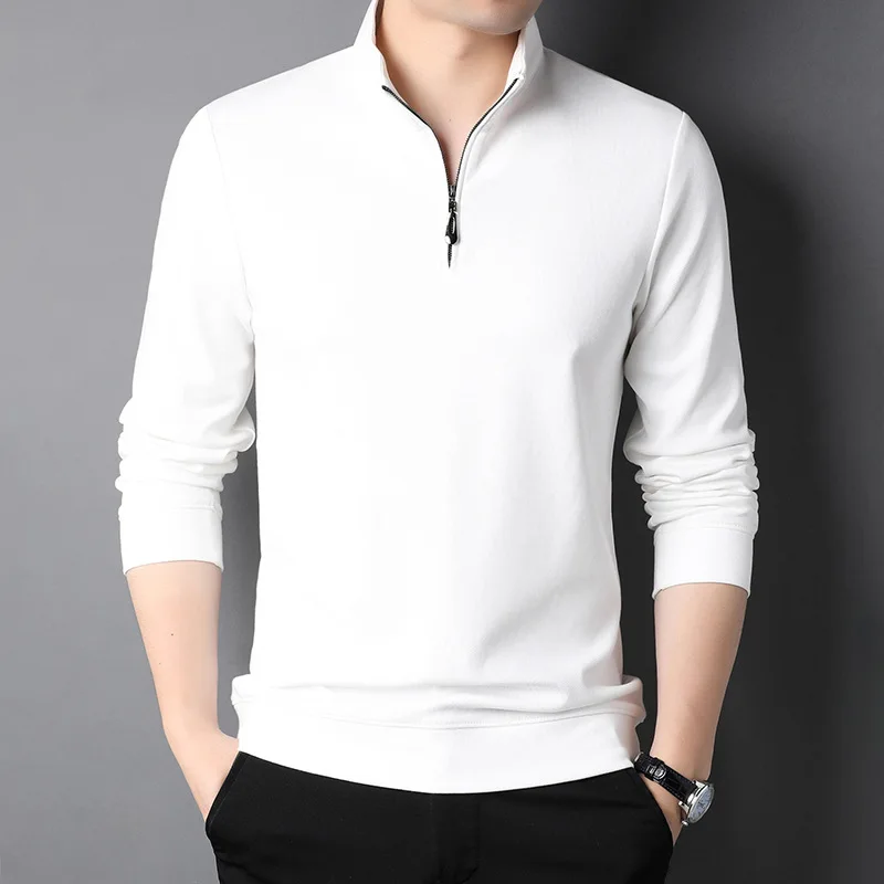 Top quality business knitted polo shirt men 1/4 zipper plain golf warm long sleeve polo shirt