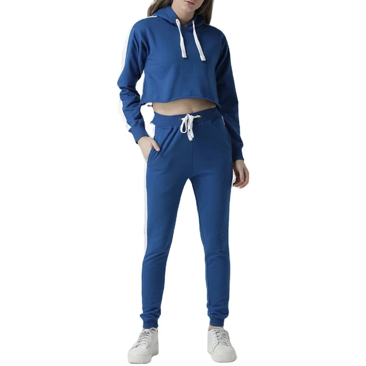 
2021 Classical Design Crop Sweatsuit Multi-color Breathable 100% Cotton Tracksuit for Women 
