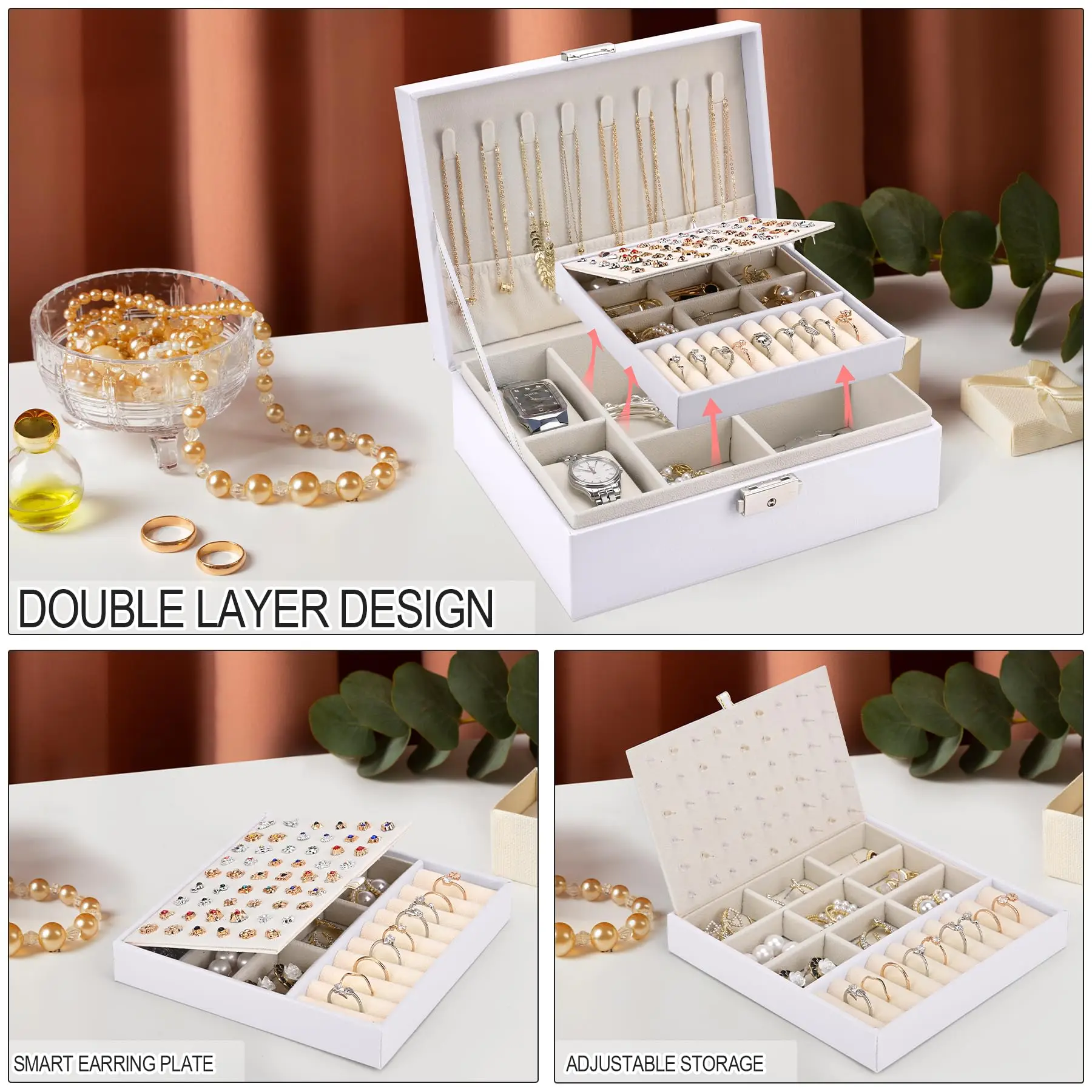 SANQIANWAN Custom Luxury 2 Layers Leather Jewelry Box Nice Gift Boxes for Ladies Big Storage Box for Jewels