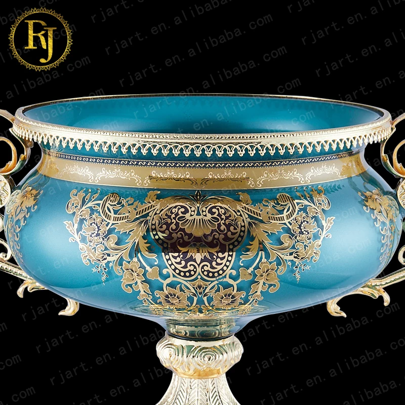 Uzbek Kazak Tajik European Skidki Idishlar Round Shape Fruit Plate Chinni Gold Pattern Posuda Decorative Bowl Footed