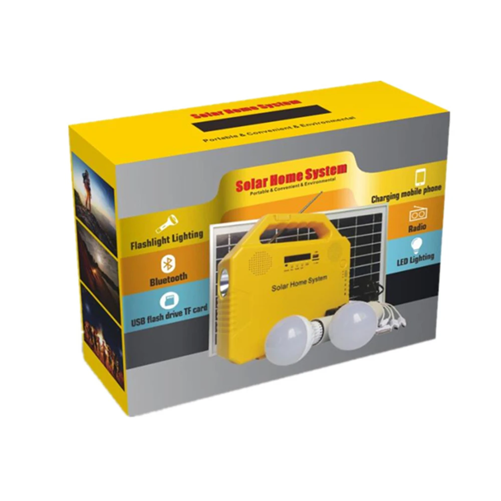 Rechargeable FM radio blue tooth speaker solar energy panel home kit solar lighting system