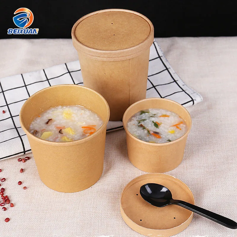 26oz package soup bowl wholesale kraft paper soup bucket disposable hot drink cup with lid
