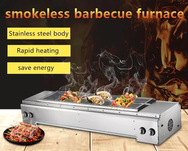 Restaurant equipment homemade indoor professional smokeless stainless steel lpg gas bbq grill