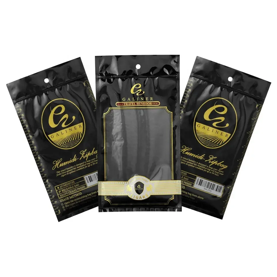 Custom Resealable Foil ziplock Three Side Seal Natural Leaf cigar wraps moisturizing Plastic packaging bag with clear window
