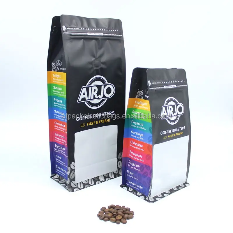 Custom printed 1kg Resealable Flat Bottom Box Pouch Coffee Bag with valve